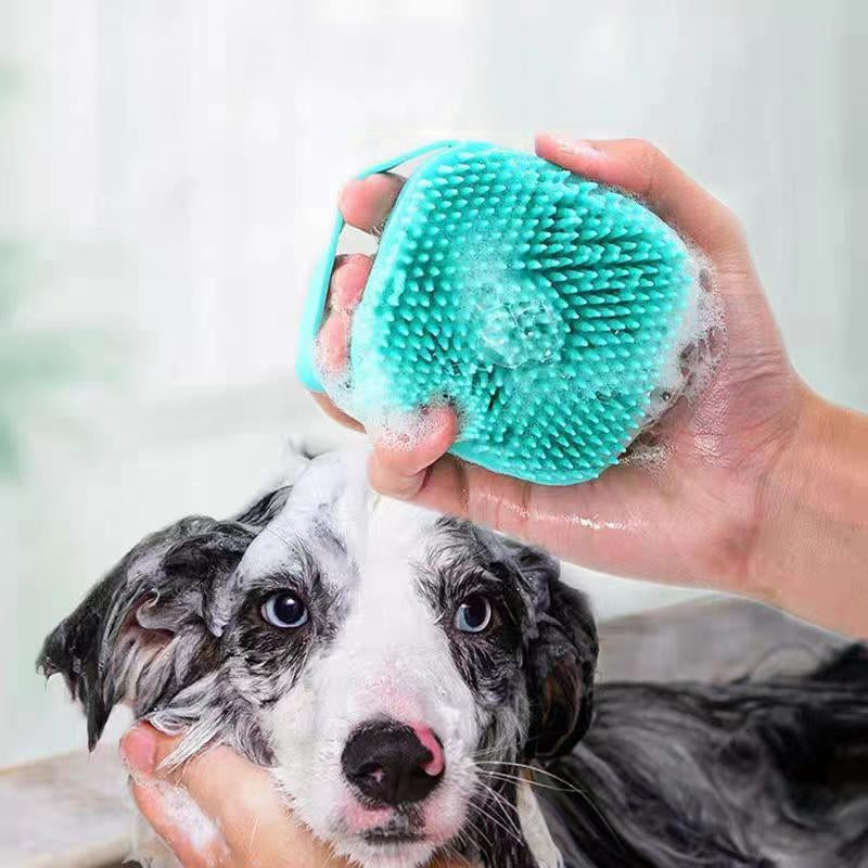 Pet Bath Brush, Silicone Pet Bath Massage Brush, Shampoo Dispenser Shower Brush for Dogs & Cats, Bath Accessories, Dog Stuff