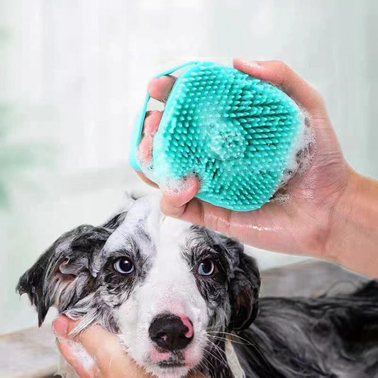 Pet Bath Brush, Silicone Pet Bath Massage Brush, Shampoo Dispenser Shower Brush for Dogs & Cats, Bath Accessories, Dog Stuff