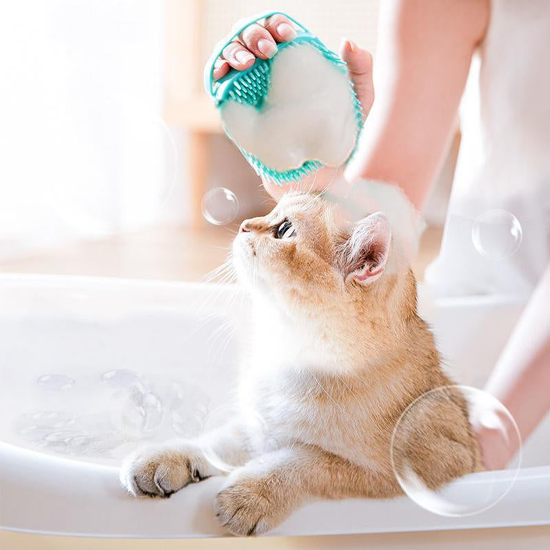 Pet Bath Brush, Silicone Pet Bath Massage Brush, Shampoo Dispenser Shower Brush for Dogs & Cats, Bath Accessories, Dog Stuff